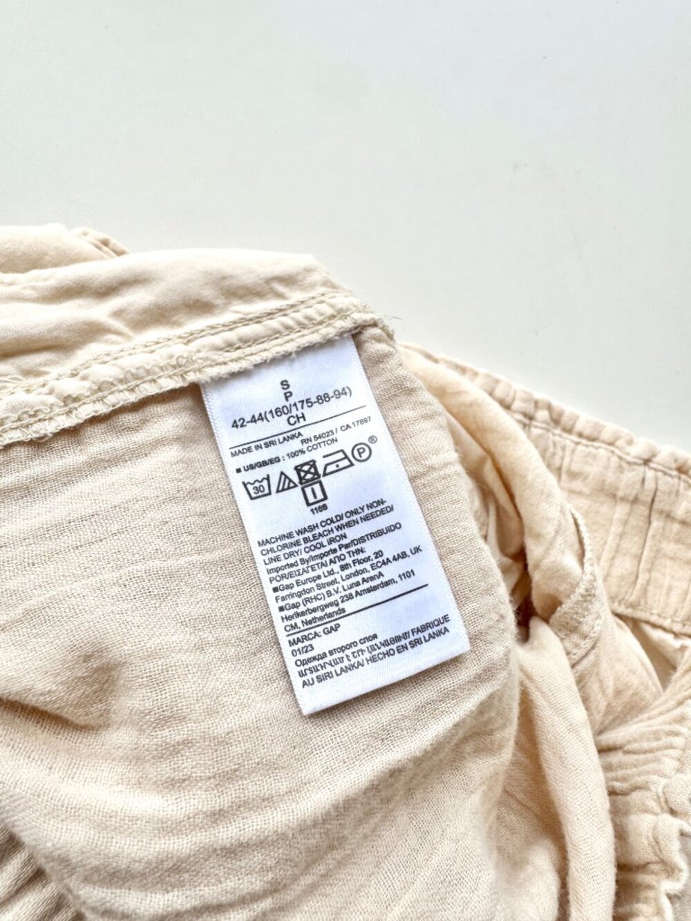 GAP Bedrock Beige 100% Cotton Crinkle Gauze Pull On Wide Leg Pants, Size S - Picture 13 of 14